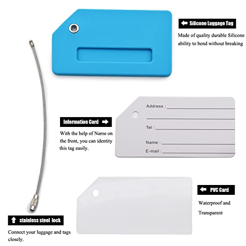 7 Pack Silicone Luggage Tag for Suitcases with Name ID Card, TSA Approved, Privacy Protection Travel Suitcase Tags (Multicolor)