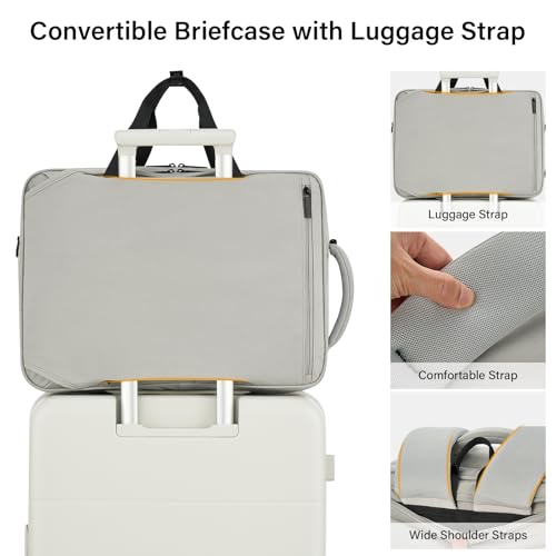 Hanke Convertible Laptop Bag, 3 In 1 Briefcase Backpack for 17.3 Inch Laptop, Computer Work Bag for Men Women, Water Resistant Business Messenger Shoulder Bag for Office Commute Travel, Grey