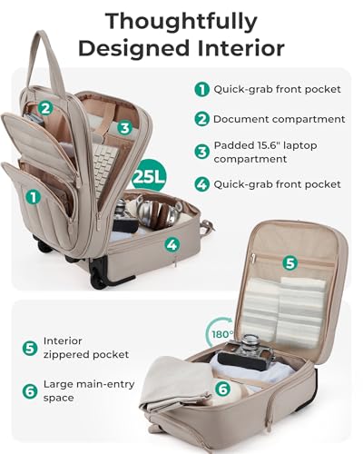 BAGSMART Small Underseat Carry on Luggage with Wheels, 16 inch Small Under Seat Luggage, Lightweight Travel Suitcase for Women, Brown