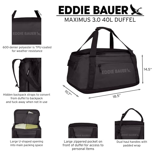Eddie Bauer Maximus Convertible Duffel Bag | 40L | Travel | Outdoor Gear | Convertible Backpack | Weather-Resistant | Durable | Rugged - Spruce