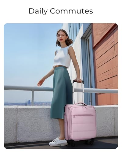 BAGSMART Underseat Carry on Luggage with Wheels, Soft Underseat Travel Luggage with PVC Wet/Dry Pockets, Lightweight Soft Personal Item Suitcase for Short Trip, Pinkish Purple