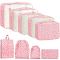 Woobolsalike 9 Set Packing Cubes for Travel Essentials - Lightweight Carry-On Luggage Organizer Bags with Shoe, Clothes & Laundry Bags for Airplane, Family & Business Travel, Pink leopard print