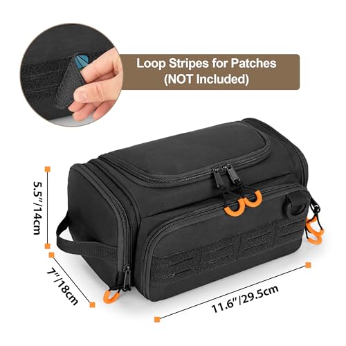 Prokva Tactical Toiletry Bag for Men, Hanging Hygiene Bag, Travel Dopp Kit Organizer for Shaving, Shower Essentials and Toiletries, Black (Empty Bag)
