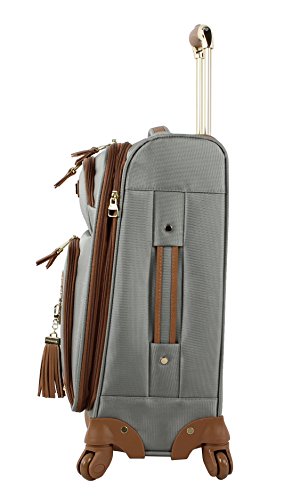 Steve Madden Designer-Gepckkollektion Leichter Softside-Koffer fr Damen und Herren strapazierfhige 50,8 cm groe Tragetasche mit 4 rollenden Spinner-Rdern, Harlo Gray, 21.5 inches, Carry on Bag With