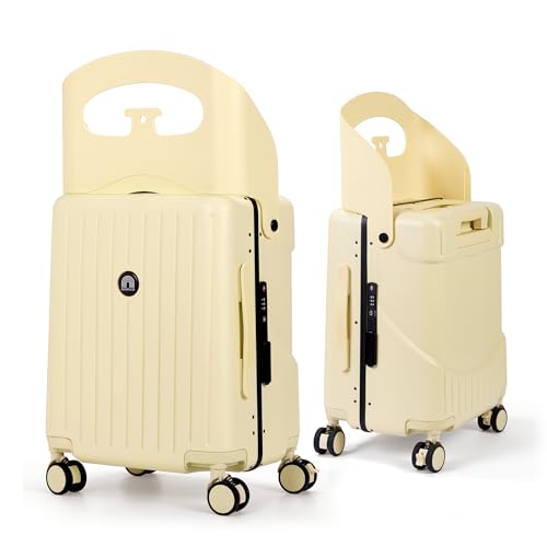 RAINRO & CO Butter Beige 20" Ride-On Suitcase for Kids (Ages 3–5), Carry-On Luggage with Seat, Spinner Wheels, TSA Lock & Lightweight Durable Hardshell