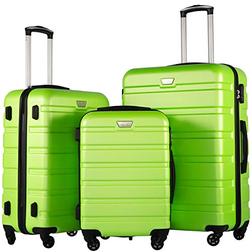 Coolife Luggage 3 Piece Set, Lightweight Durable Hardshell Suitcase set with 360° Spinner Wheels, TSA-approved Lock, Checked Family Travel Luggage sets, 20/24/28 Inch, Apple Green
