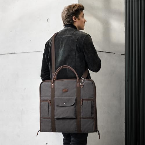 Carry On Garment Bag for Business Travel S-ZONE Canvas Leather Men Suit Cover