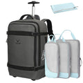 Hynes Eagle 42L Rolling Backpack Wheeled Backpack Flight Approved Travel Backpack Carry on Luggage Dark Grey with Compression Packing Cubes Set 4PCS Light Blue