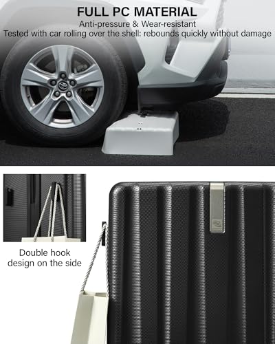 Hanke Upgraded Elite 24 Inch Checked Luggage,PC Hard Shell Suitcases with Wheels, TSA Lock, Explosion-Proof Zipper Suitcase for Business Travel Men & Women,Jet Black
