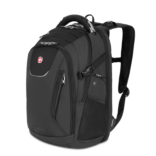 SwissGear Travel Tech Elite Laptop Backpack – Fits Laptops up to 16” – ScanSmart TSA-Friendly Backpack with USB Port, Shoe Compartment & Organizer Pockets – Heather Grey