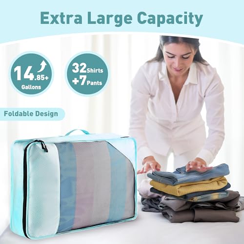 Toncoke 8-Piece Packing Cubes for Travel, 2026 Upgraded Durable Zippers & Reinforced Mesh, Complete Luggage Organizer Set with Shoe/Toiletry/Laundry Bags, 4 Sizes for Suitcase, Men Women, Lake Blue