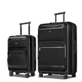 Pirtecin Luggage Sets 2 Piece, Carry On Luggage with Front Pocket & USB Port and 28 Inch Expandable Checked Luggage, Hybrid Soft Front & Hard Shell Suitcases with Spinner Wheels & TSA Lock, Black