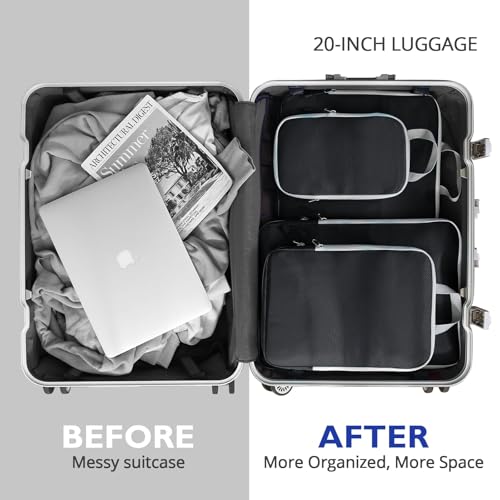 Compression Packing Cubes, 8 Set Packing Cubes for Travel Compression, Lightweight Compressible Package Organizer for Carry On and Suitcases, Black and Grey