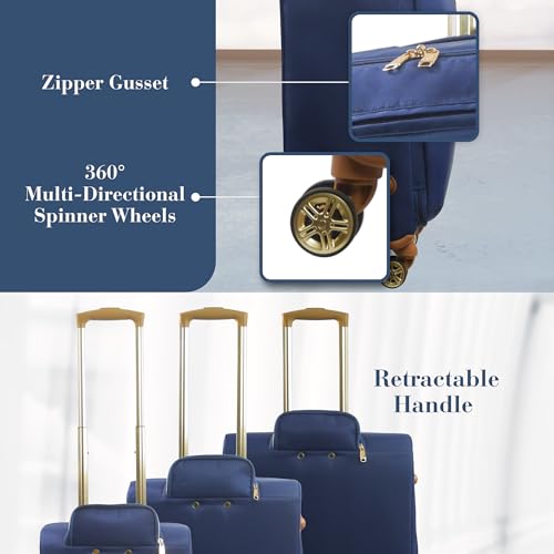 Tommy Bahama 3-Piece Rolling Luggage Set, Soft-Sided Suitcases with Wheels, 22, 26, and 30 Inch, Blue