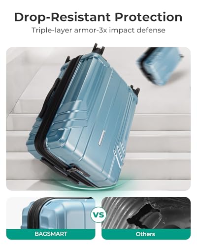 BAGSMART Expandable Carry On Luggage 22x14x9 Airline Approved, 20 Inch Travel Luggage with Spinner Wheels, Lightweight Hard Shell Suitcase Carry on Airy Blue