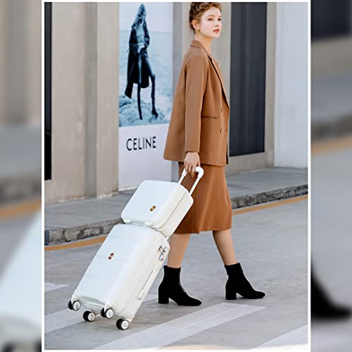 Somago 20" Carry On Luggage and 14" Mini Cosmetic Cases Travel Set Lightweight Polypropylene Suitcase with TSA Lock YKK Zipper Hardside Luggage with Spinner Wheels (2 Piece Set, Creamy White)