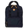 Bric's X-Travel Urban Backpack 14 Inch, Water-Resistant Satin Nylon Carry-On Daypack with Leather Details, Laptop Sleeve, Double-Zip Compartments and Luggage Pass-Through – Navy