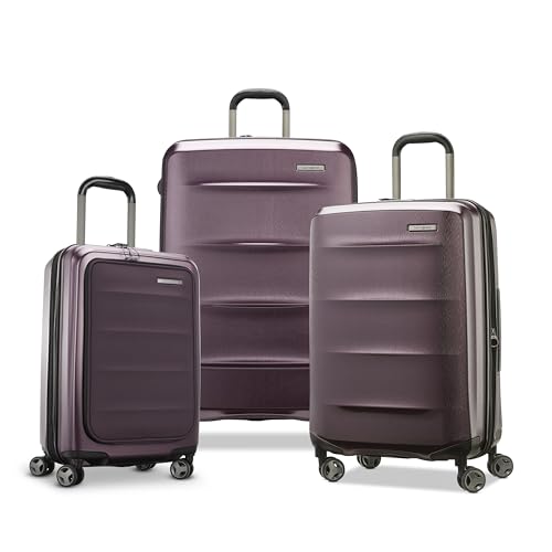 Samsonite Octiv Pro 3-Piece Hardside Lightweight (21/24/28) Front Pocket Carry-On Pro, Medium & Large-Checked Luggage Set, Expandable, Four Spinner Wheels, Adjustable Handle, TSA Lock – Purple