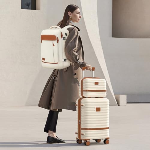 Joyway Expandable Luggage Sets 5 Piece, Lightweight Hard Shell Travel Suitcase Set with Spinner Wheels and TSA Lock, White