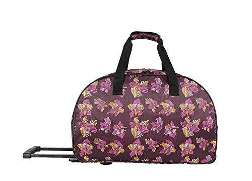 Lucas Designer Carry On Luggage Collection - Lightweight Pattern 22 Inch Duffel Bag- Weekender Overnight Business Travel Suitcase with 2- Rolling Wheels (Poly Purple)