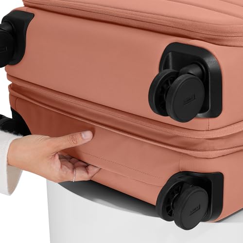 Away Softside Medium Checked Suitcase, 26 Inch Expandable Luggage For Men & Women, Durable Nylon Exterior, TSA Approved Lock, Ideal For Trips 1-2 Weeks, Clay Pink