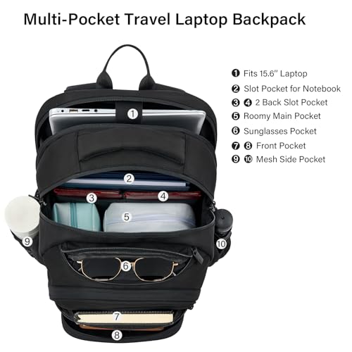 Hanke College Laptop Backpack Multi-Pocket, 18-Inch Large Travel Backpack for Men Women, Water Resistant College Bookbag for 15.6 Inch Laptop, Casual Daily Personal Item Size Airline Approved,Black