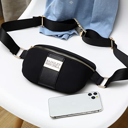 BADGLEY MISCHKA Sage Scuba and Vegan Leather Belt Bag | Fanny Pack | Sling (Black)