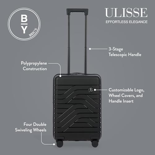 Bric's B|Y Ulisse Carry-On Luggage with Spinner Wheels – Airline Approved Hard Shell Suitcase, TSA Combination Lock & USB Port - Removeable Wash Bag Included - 21 Inch, Black