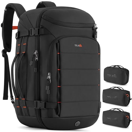 Tolaccea Travel Backpack Carry On 40L, Large Laptop Backpack with 3 Packing Cubes, Flight Approved Duffel Luggage Bag for Men Women, Water-resistant Business Rucksack Daypack, Fits 15.6" Laptop, Black