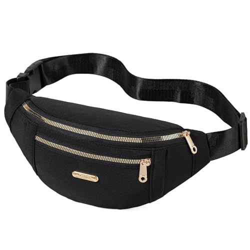Fanny Packs Crossbody Bag for Women, Waist Pack Jogging Pouch Belt Bag for Outdoors Traveling Hiking - Black