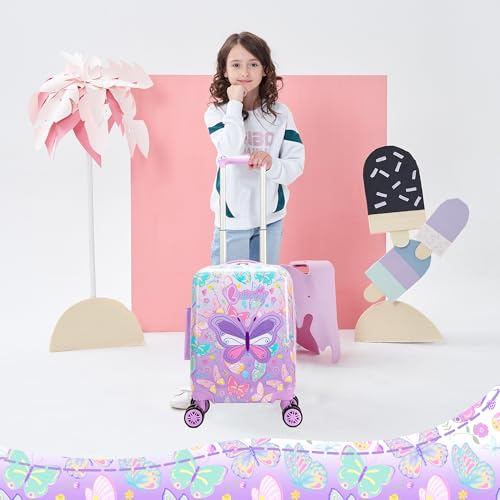 Esteemly Kid's Luggage Set 5 Piece Suitcase Set 16" Hardside Luggage with Spinner Wheels Girls Carry on Toddler Travel Rolling Suitcase with Neck Pillow Airline Approved