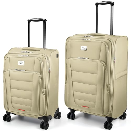 Verdi Luggage 2 Piece Set Suitcase Spinner Wheels Softshell Expandable, Carry On Luggage with USB Port (Khaki, 2-Piece set(20/24))