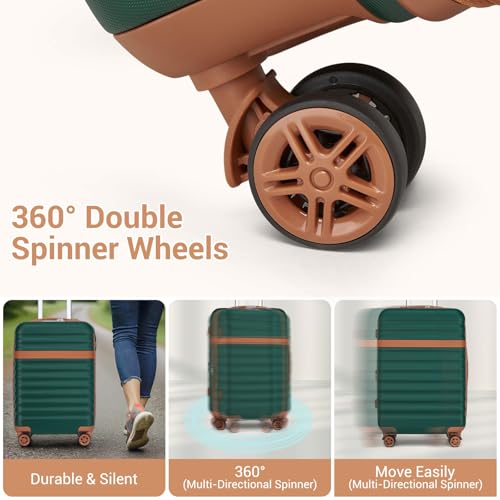 Kono Luggage Set 3 Pieces Expandable PC ABS Durable Suitcase Hardside with Double Spinner Wheels Tsa Lock Green(20in/24in/28in)
