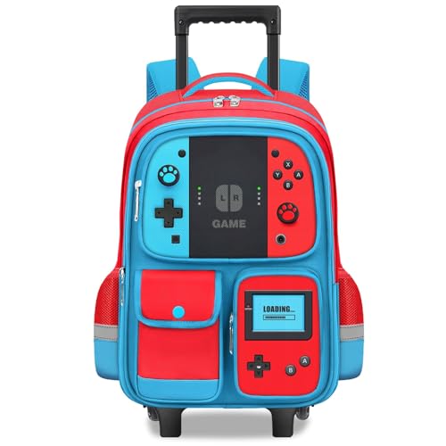 TILYTADLY Kids Rolling Backpack for Boys - Gamer Boys Rolling Backpack with Wheels, Wheeled Travel Bookbag for Elementary Middle School, Lightweight Roller School Bag