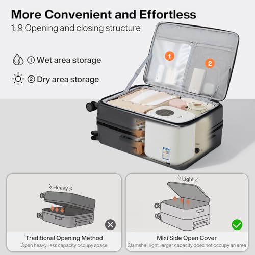 mixi 24 Inch Large Expandable Checked Luggage PC Hard Shell Suitcase Top Opening Rolling Travel Suitcases with Spinner Wheels & TSA Lock, Rock Gray