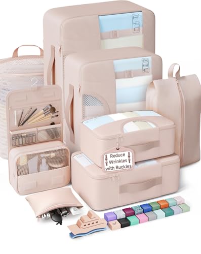 Veken 8 Set Packing Cubes for Cruise Ship Essentials,Beach Vacation Travel Accessories with Hanging Toiletry Bag,Suitcase Organizer for Luggage,Personalized Birthday & Retirement Gifts for Women Mom