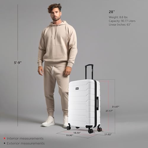 InUSA TREND Luggage with Spinner Wheels | Durable Lightweight Hardside Suitcase, Travel bag with Handle and Trolley, 28-Inch Large Checked luggage | White