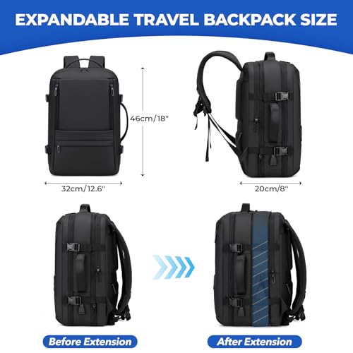Rcrirth Carry On Travel Backpack for Airplanes | 35L Suitcase Backpack Luggage Business Weekender Bag - Expandable Travel Carry On Flight Approved for Men Women - Black