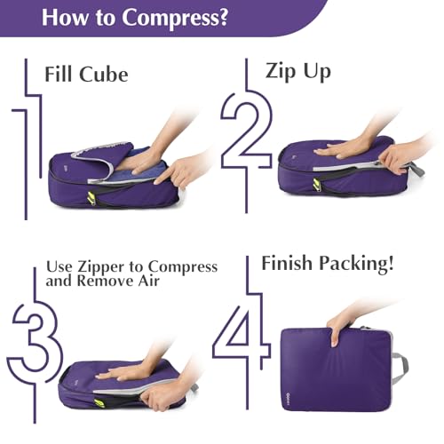 Gonex Compression Packing Cubes, 4pcs Expandable Storage Travel Luggage Bags Organizers (Purple)