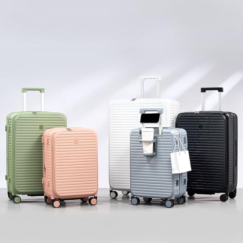 HanTrip 20 Inch Carry on Luggage 22x14x9 Airline Approved Hard Shell Suitcases with Wheels, Top Opening Expandable Carry on Luggage with Cup Holder Small Rolling Suitcase with Lock, Bamboo Green