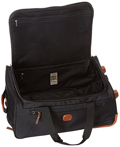 Bric’s X-Bag 21” Rolling Duffel – Water-Resistant Recycled Nylon Carry-On with Silent Wheels, Leather Details, Exterior Zipped Pocket, Garment Straps & Detachable Shoulder Strap – Black