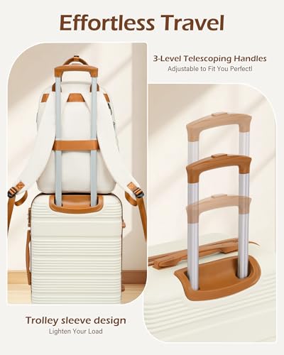 LONG VACATION 3 Piece Carry On Luggage Set with Backpack, 20 Inch Carry Suitcase with Spinner Wheels, ABS+PC Hardshell Suitcase set with TSA Lock & YKK Zipper