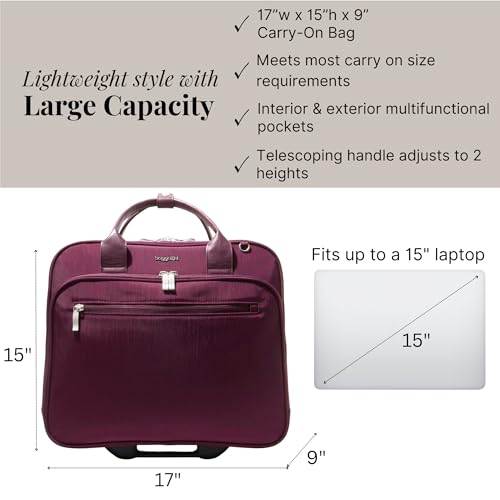 Baggallini 2 Wheel Tote Luggage - Lightweight Travel Weekender Carry-On