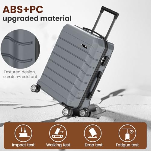 ExoRoute Luggage Sets 3 Piece, Hardside Carry On Suitcase with Spinner Wheels, Lightweight Durable Luggage for Travel | TSA Lock, Expandable Suitcase Set for Men and Women（20/26in） (Grey)