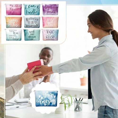 Vercraft Employee Appreciation Gift for Women Teacher Inspirational Canvas Makeup Bag Portable Compact Mirror Bulk Cosmetic Bag Thank You Volunteer CNA Nurse Coworker(Motivation,Pastel,20 Pcs)