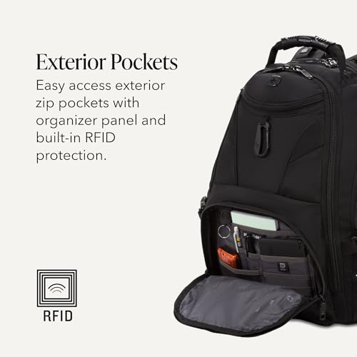 SWISSGEAR 1900 ScanSmart TSA Laptop Backpack Fits 17 Inch Laptop with RFID Protection and Tablet Pocket, Black/Black, 19-Inch