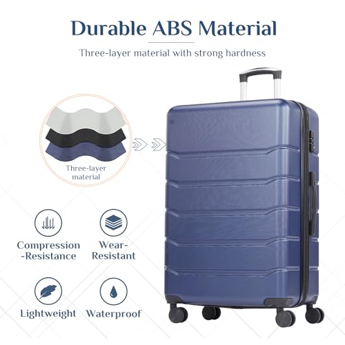OLIXIS 3-Piece Luggage Set, Carry On Suitcases with Spinner Wheels, Expandable Travel Luggage with TSA Approved Lock & ABS Hard Shell, Blue, 20/24/28 Inch
