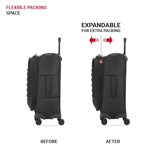SwissGear Opulence Softside Expandable Luggage Black – 3-Piece Suitcase Set with Spinner Wheels (21/25/29) – Ideal for 2-3 Week Trips