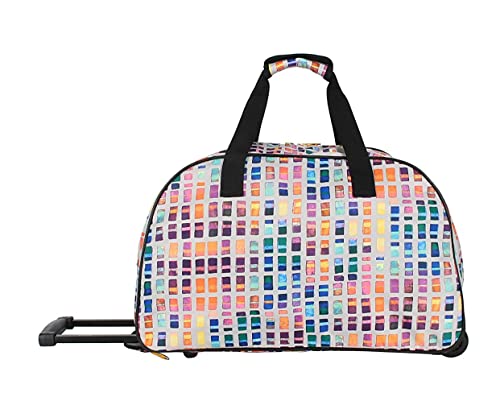 Lucas Designer Carry On Luggage Collection - Lightweight Pattern 22 Inch Duffel Bag- Weekender Overnight Business Travel Suitcase with 2- Rolling Spinner Wheels (CREAM, 22in)
