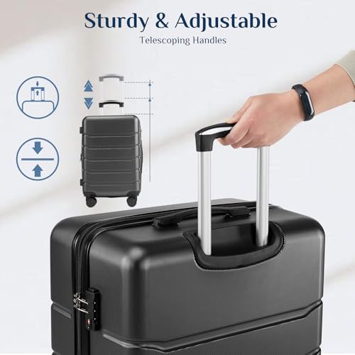 OLIXIS 24 Inch Luggage, Hardside Suitcase with Spinner Wheels, Lightweight ABS Hard Shell Checked Luggage, TSA Approved Lock, Expandable Medium Suitcase for Travel & Business–Black